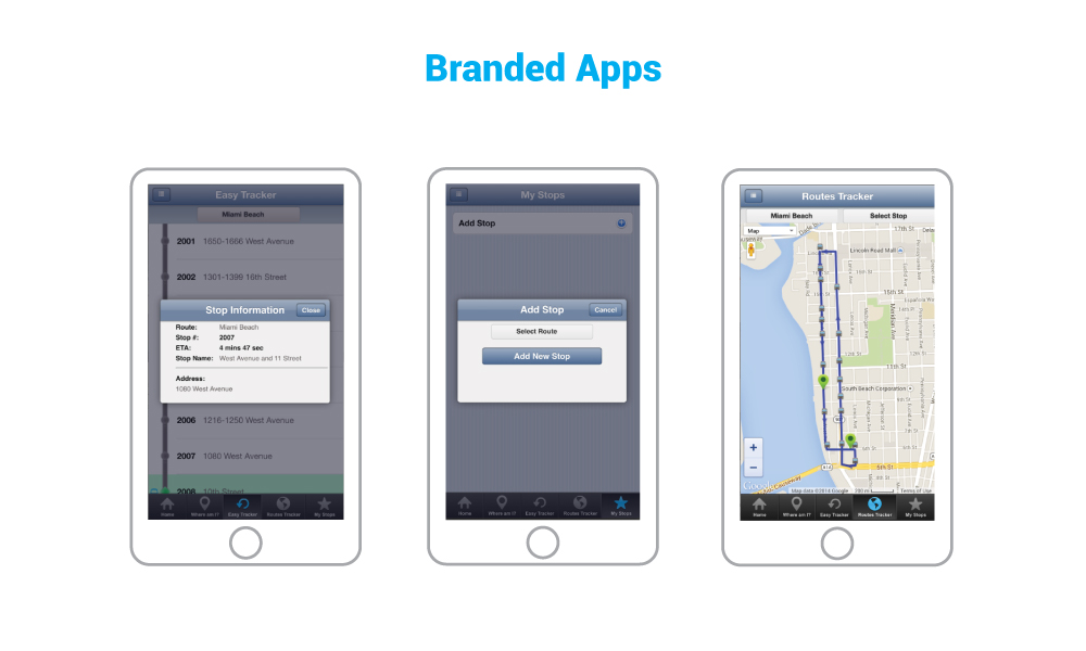 Public Transportation mobile app software showcasing routes tracker