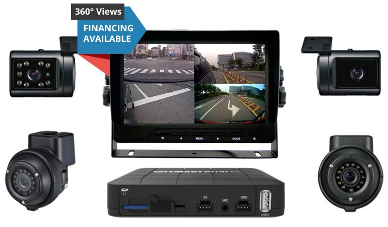 Dual facing commercial dash cameras with monitor