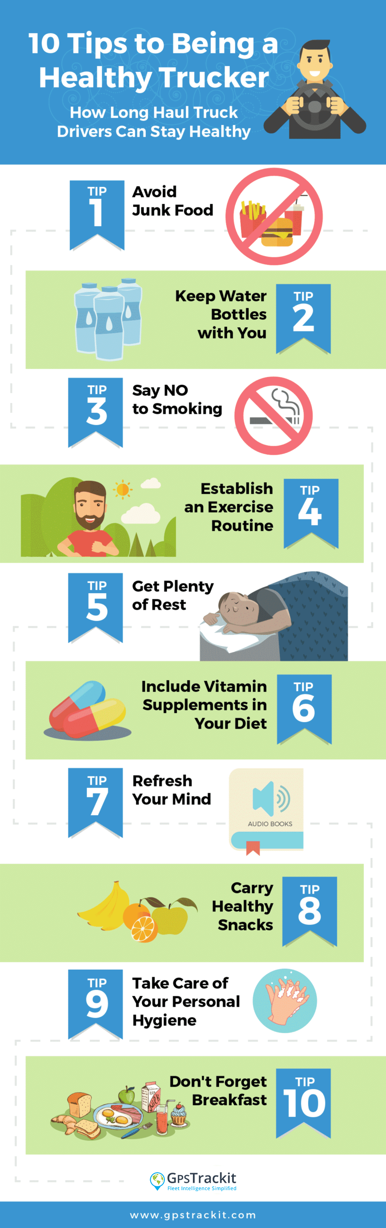 10 Tips to be a healthy trucker infographic