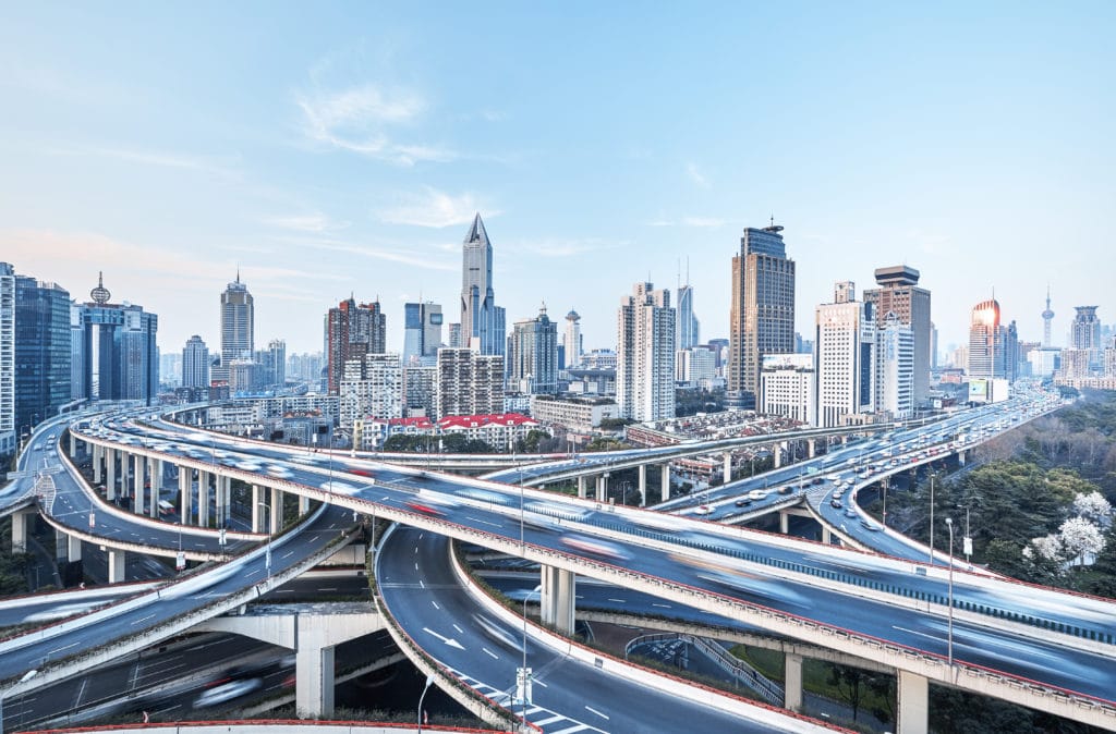 modern city with highway interchange