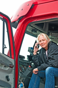women trucker talking on phone